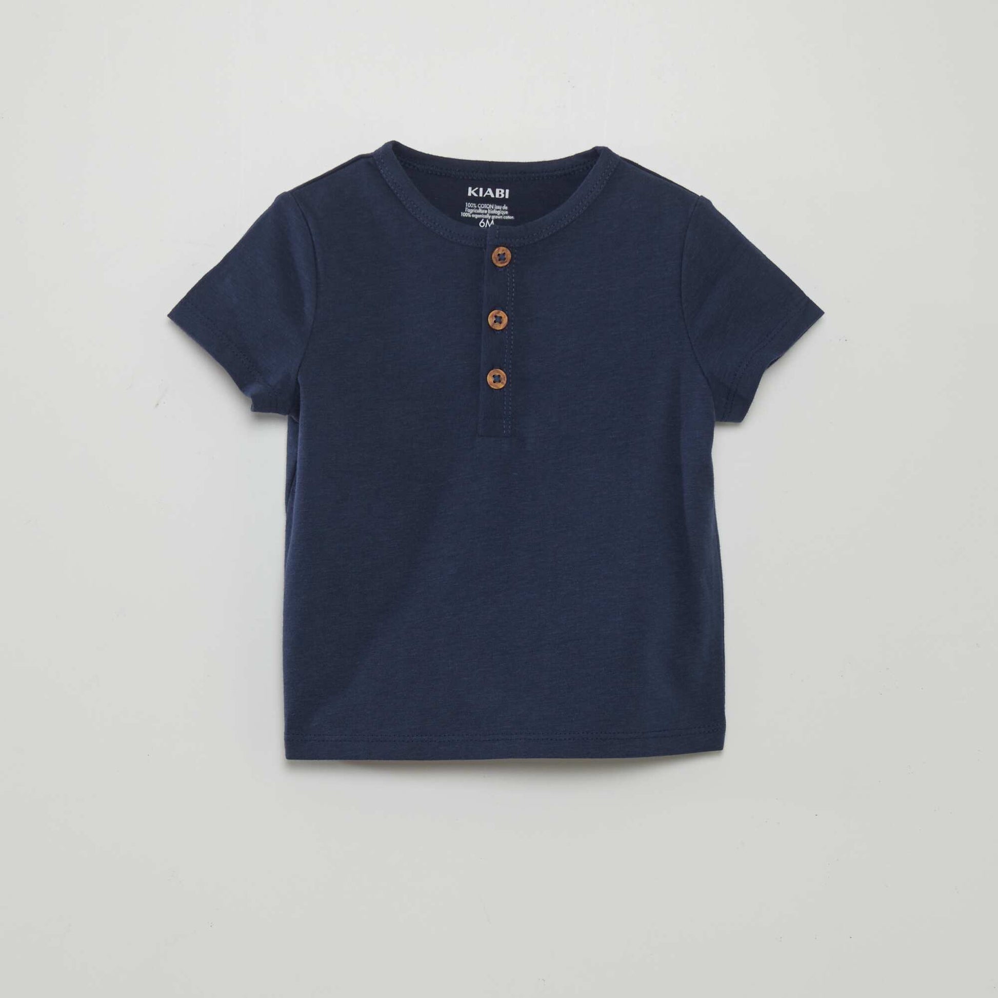 Tee-shirt uni avec col boutonn Bleu marine