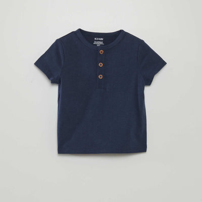 Tee-shirt uni avec col boutonn Bleu marine