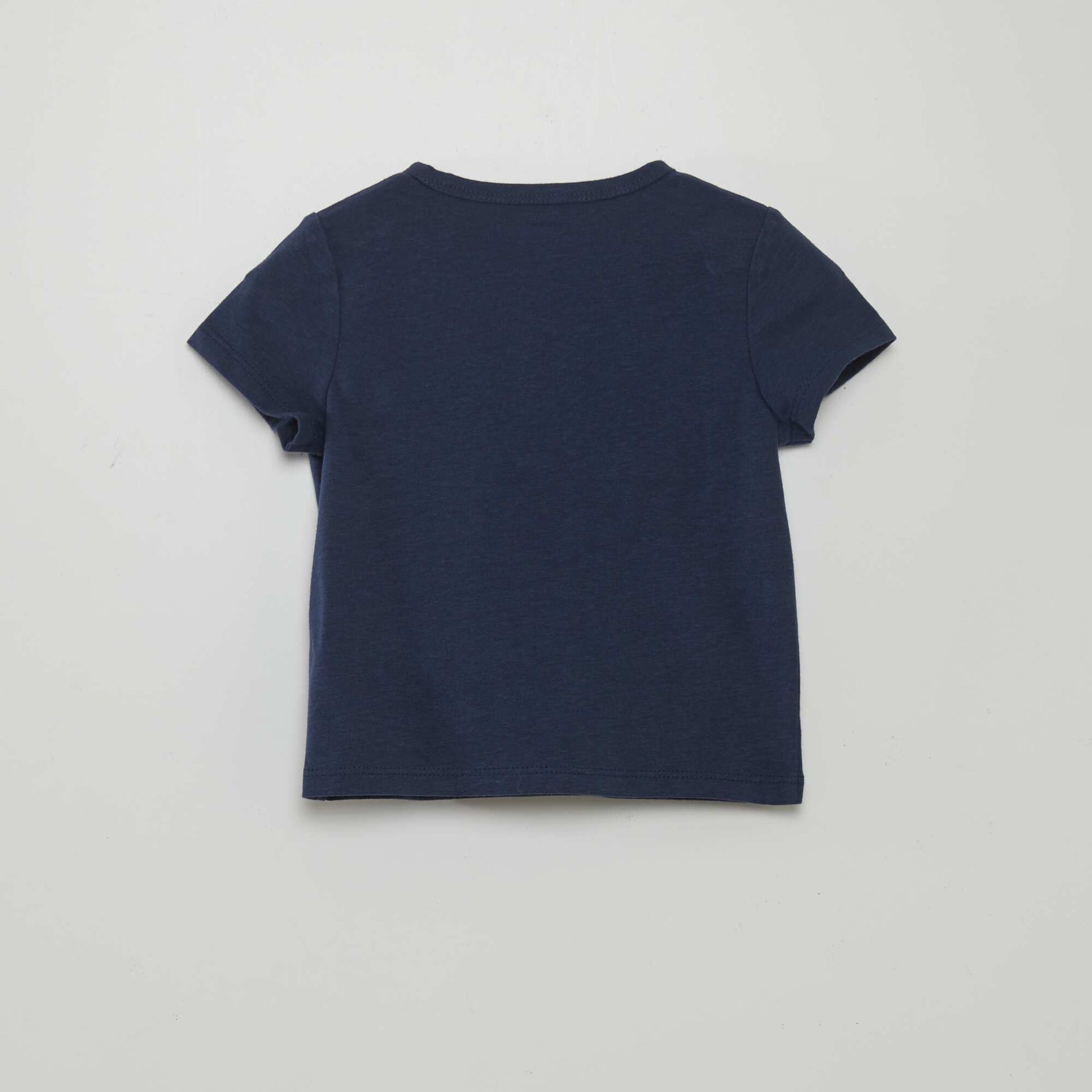 Tee-shirt uni avec col boutonn Bleu marine