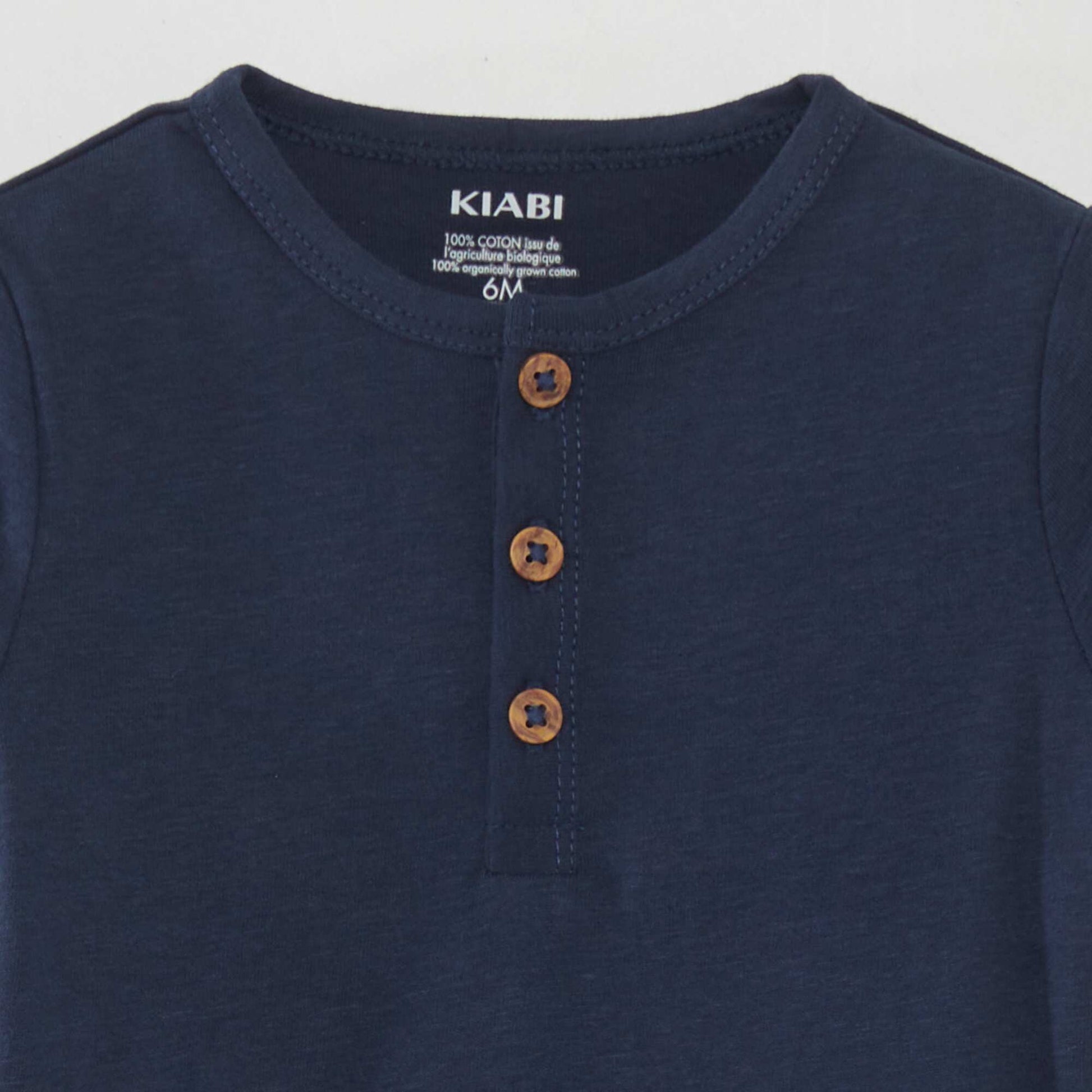 Tee-shirt uni avec col boutonn Bleu marine