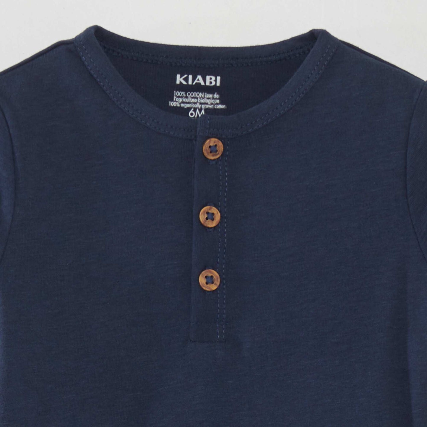 Tee-shirt uni avec col boutonn  Bleu marine