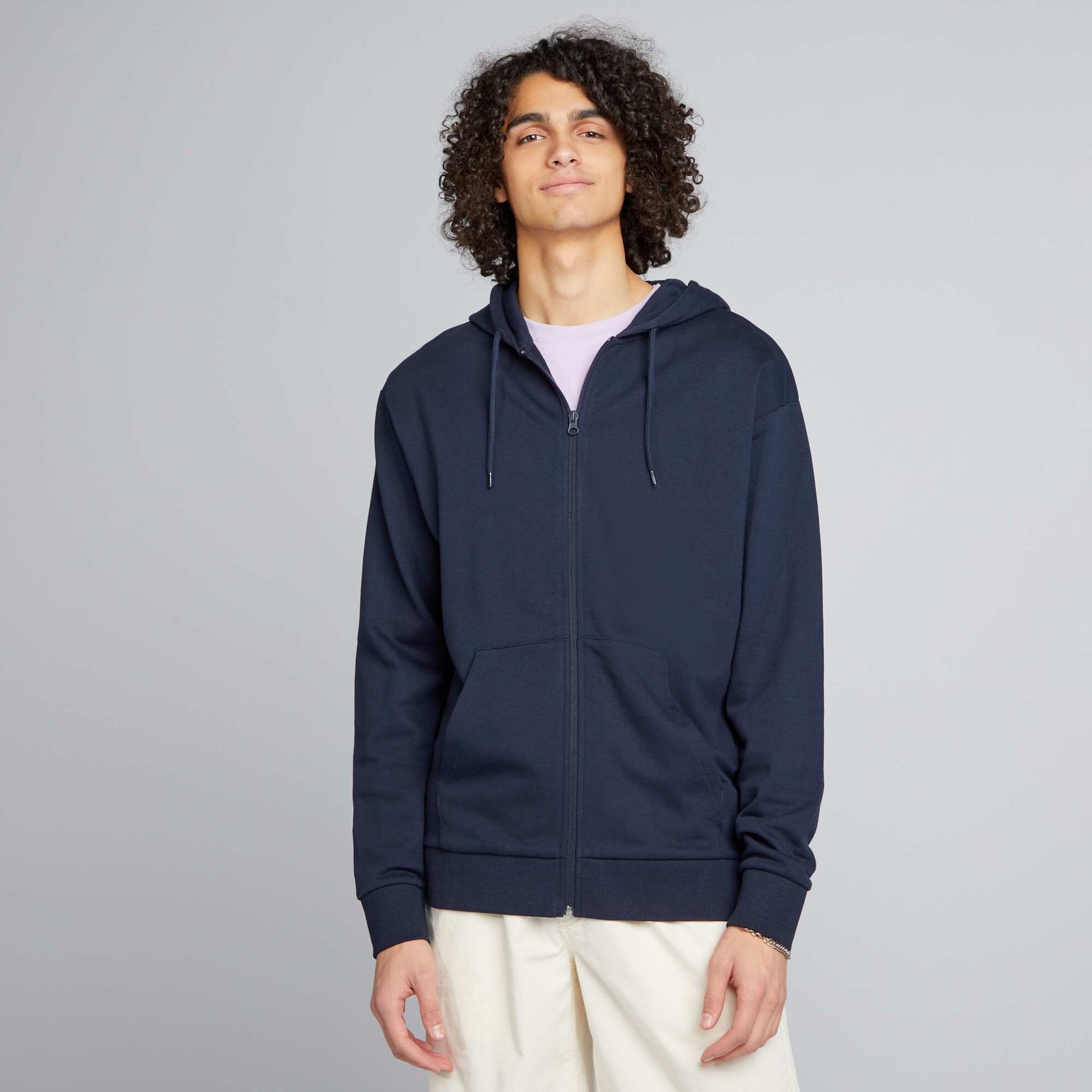 Sweat zipp capuche uni Bleu marine - Main Image
