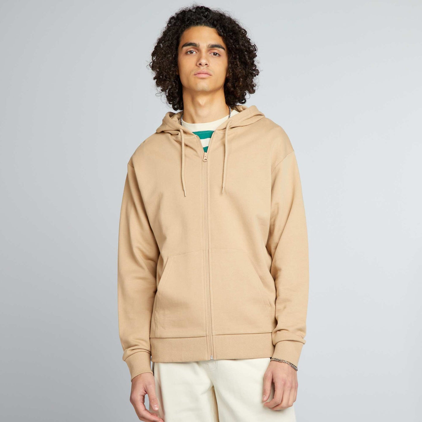 Sweat zipp capuche uni Beige