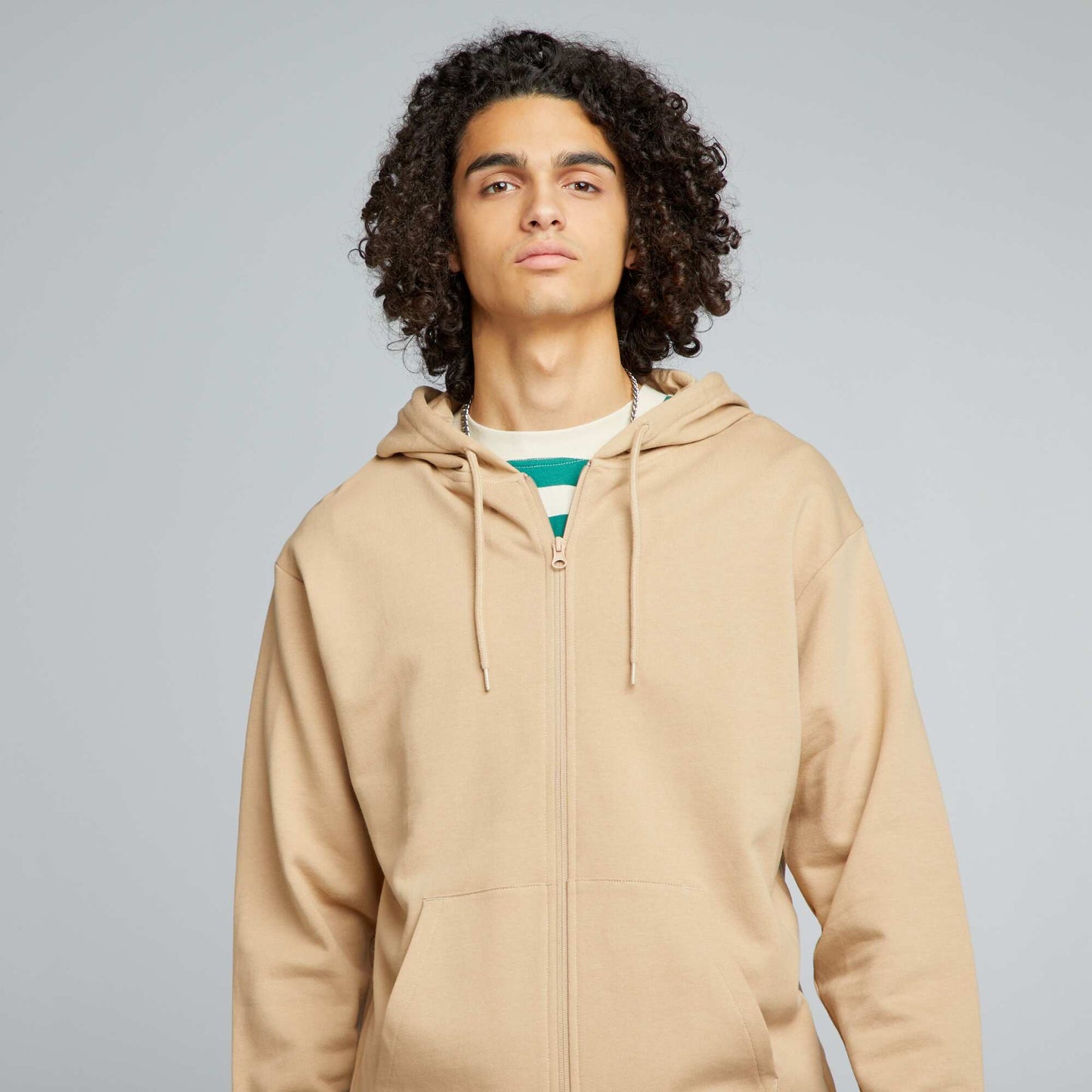 Sweat zipp capuche uni Beige