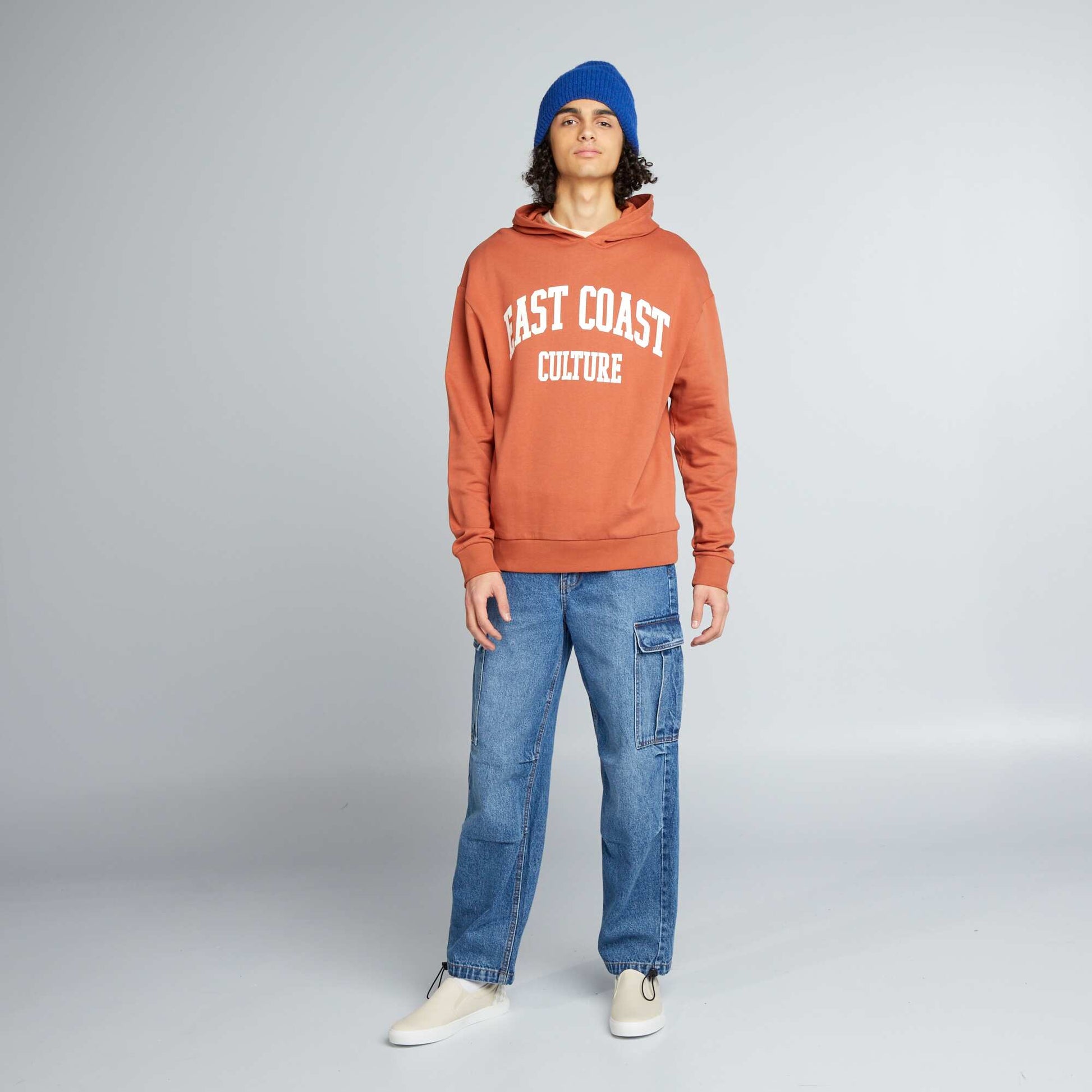 Sweat capuche imprim Orange