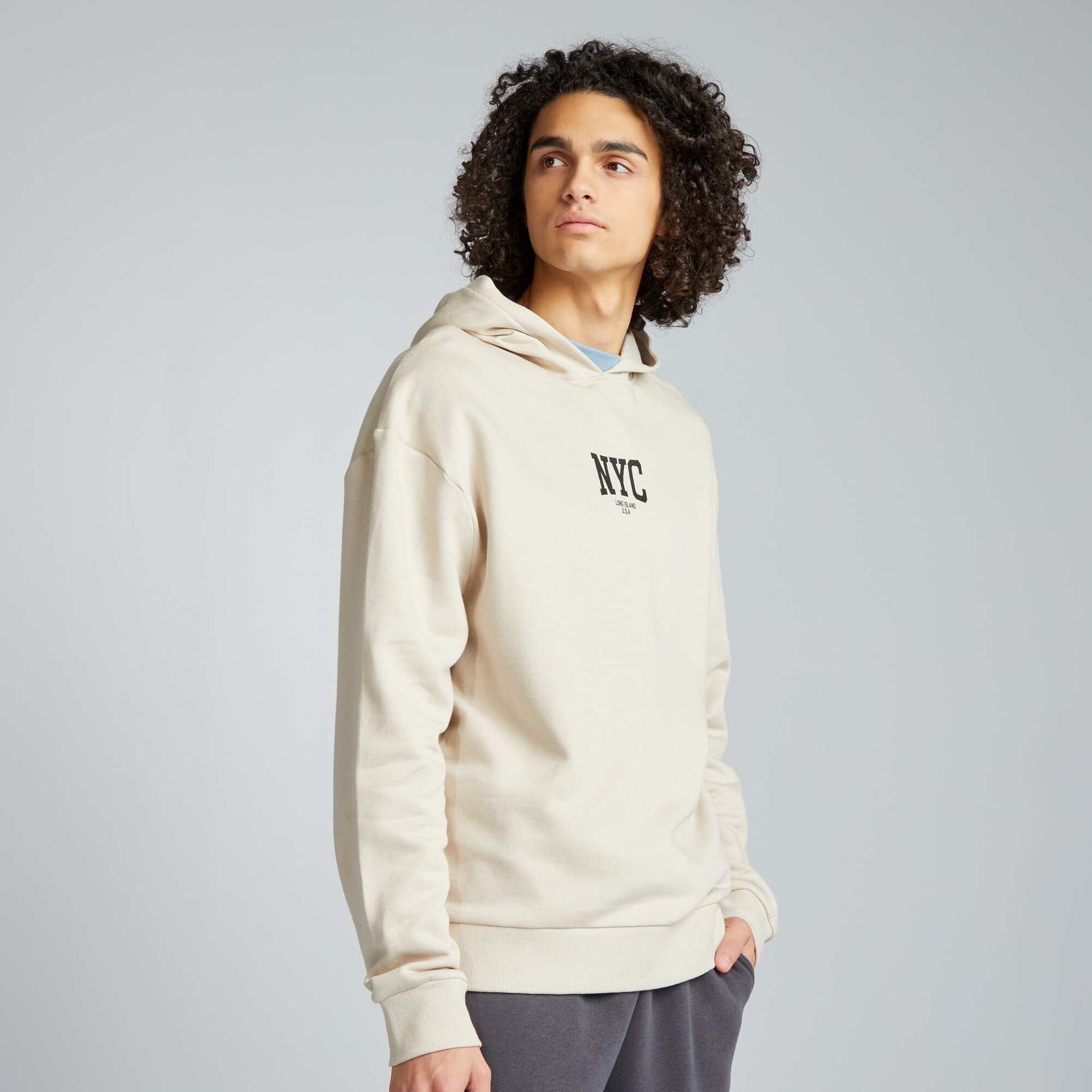 Sweat capuche imprim Beige