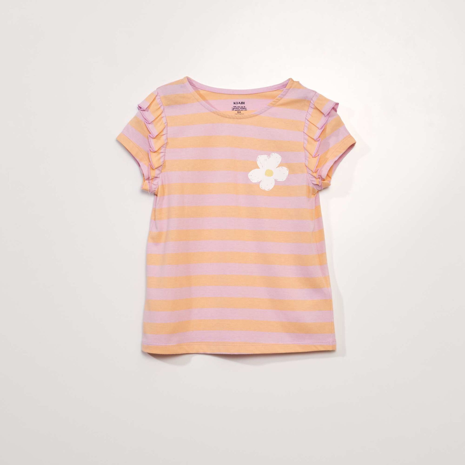 T-shirt en jersey manches volant es Rose
