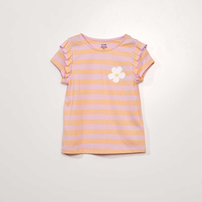 T-shirt en jersey manches volant es Rose