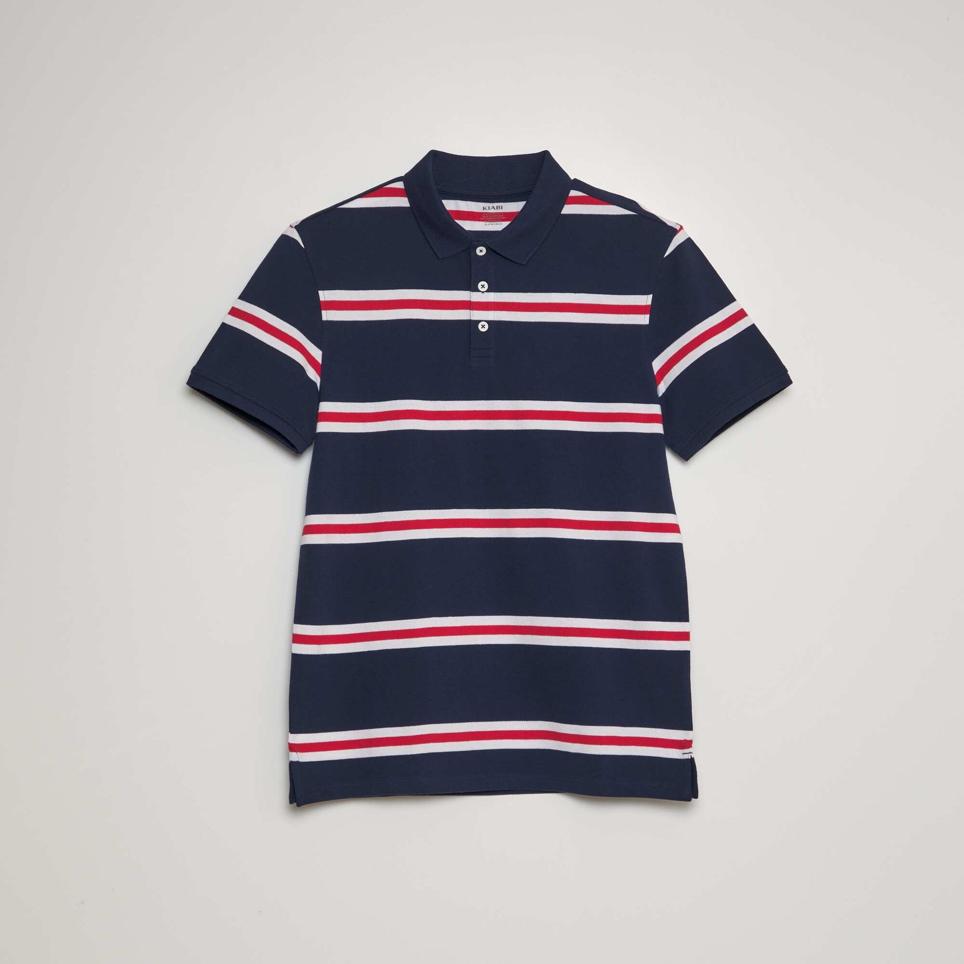 Polo rayures en piqu de coton Bleu marine/rouge