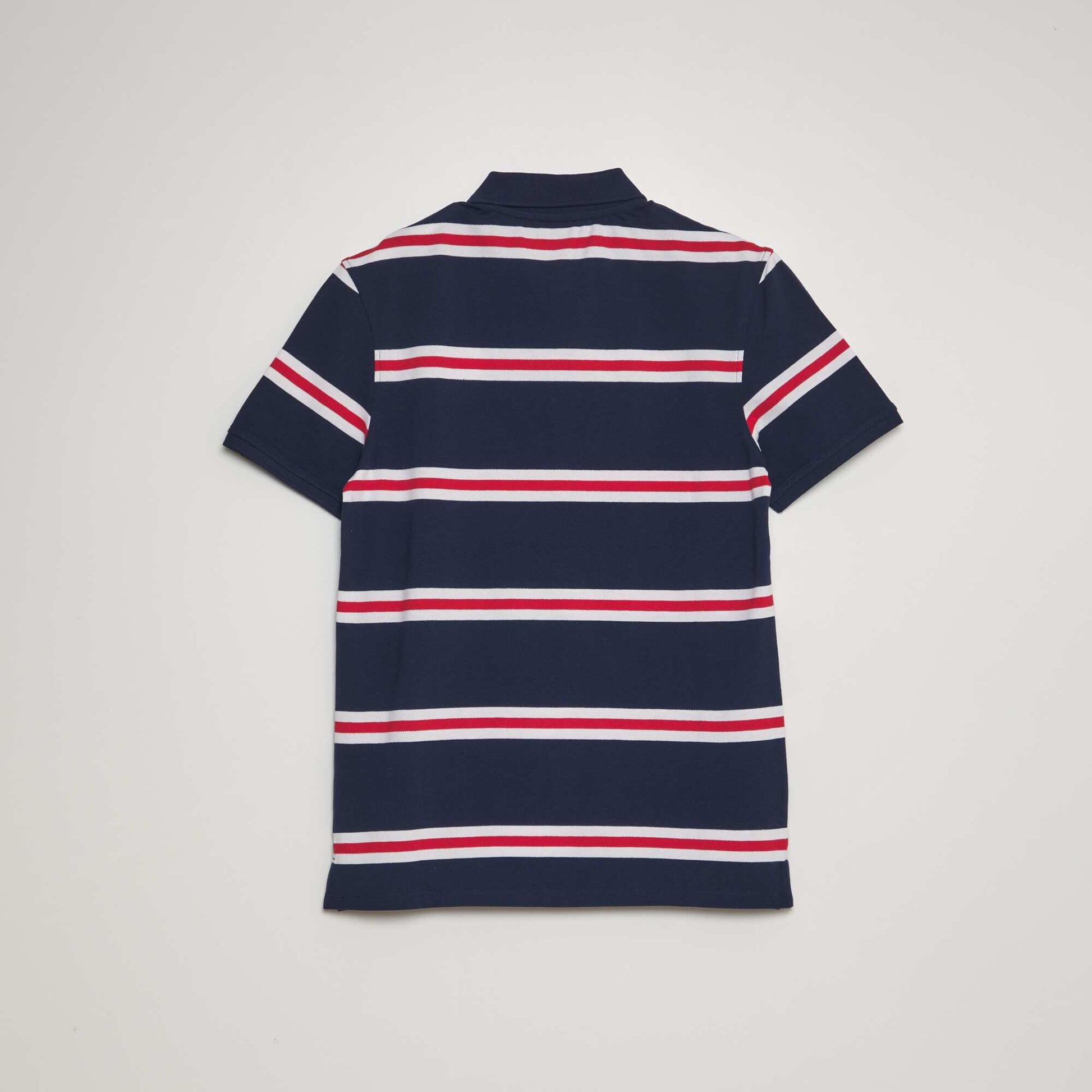 Polo rayures en piqu de coton Bleu marine/rouge