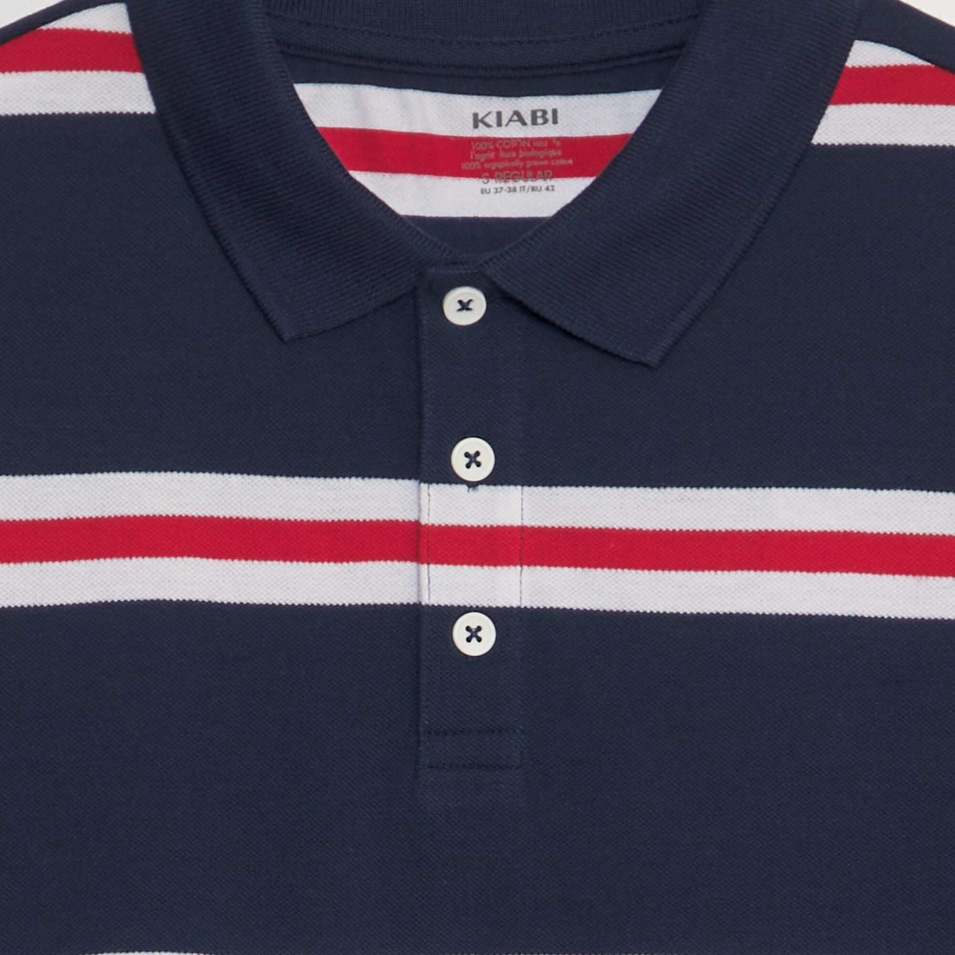 Polo rayures en piqu de coton Bleu marine/rouge