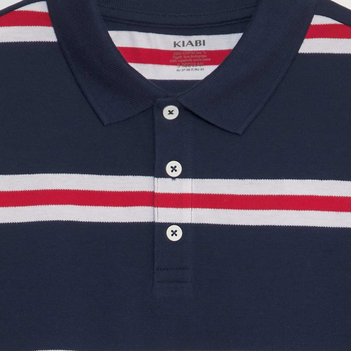 Polo   rayures en piqu  de coton Bleu marine/rouge