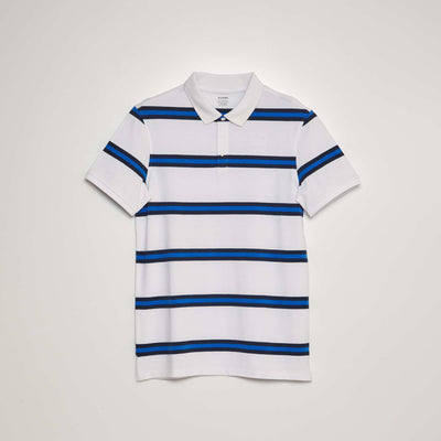 Polo rayures en piqu de coton Blanc/bleu marine