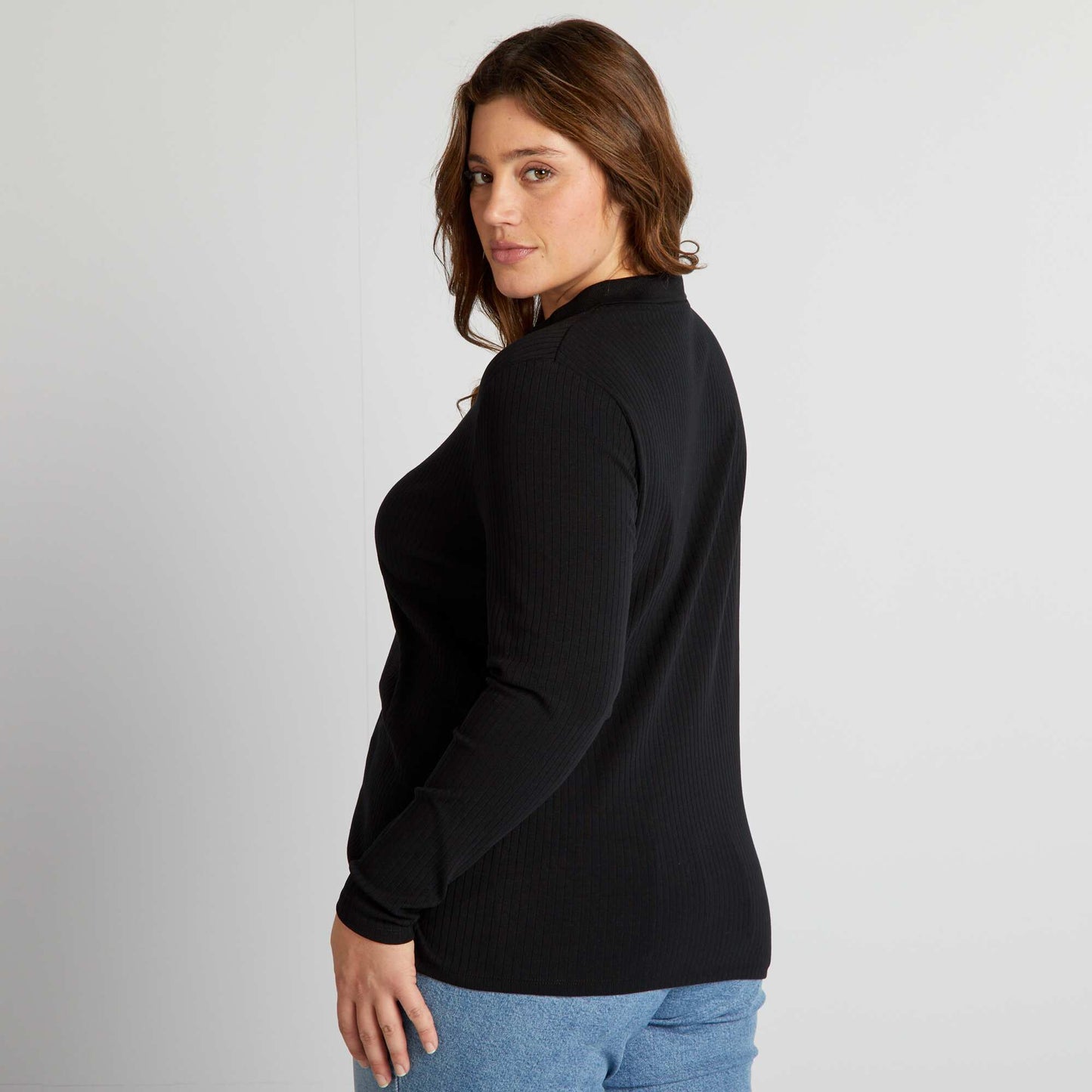 T-shirt manches longues col polo noir