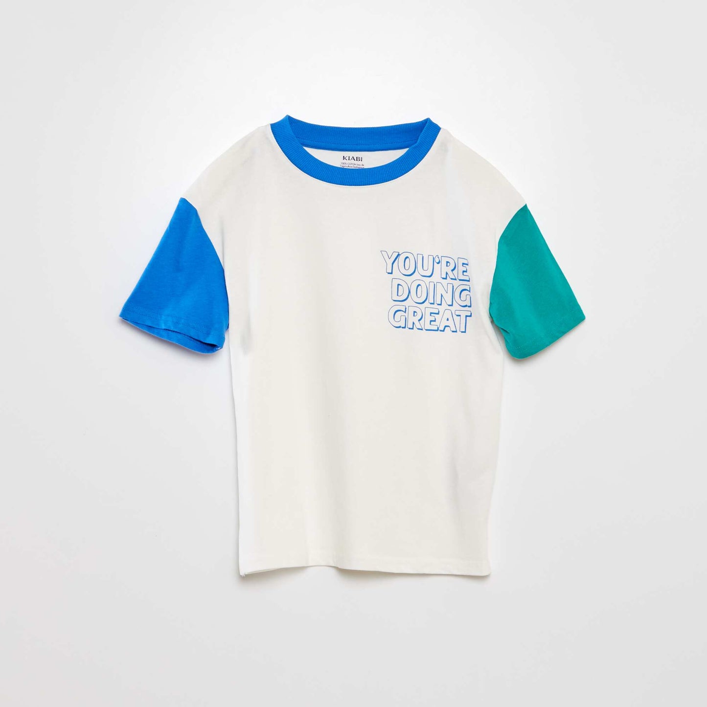 Tee-shirt message coupe loose Blanc/vert/bleu