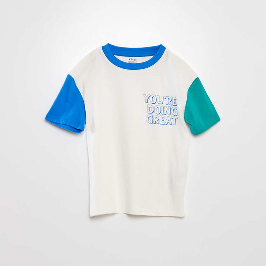 Tee-shirt message coupe loose Blanc/vert/bleu