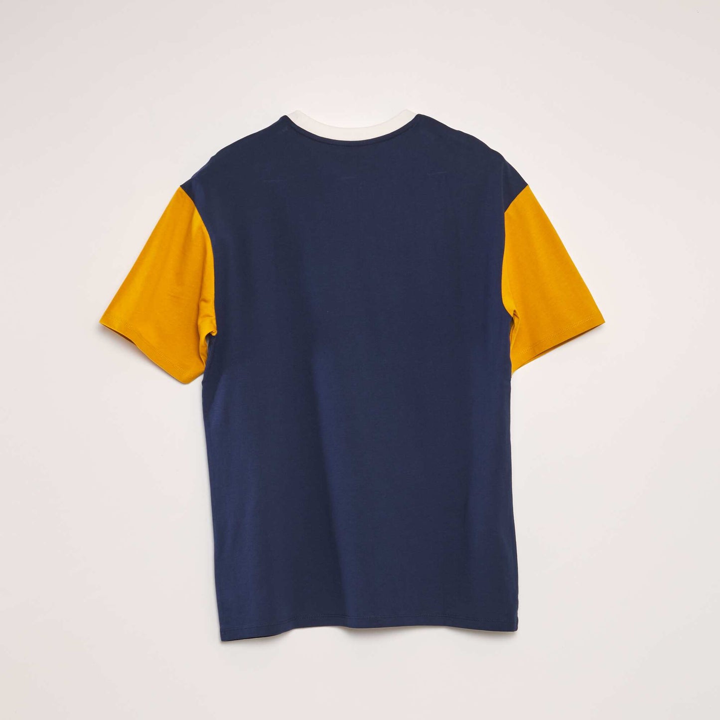 T-shirt color-block col rond Bleu marine/jaune