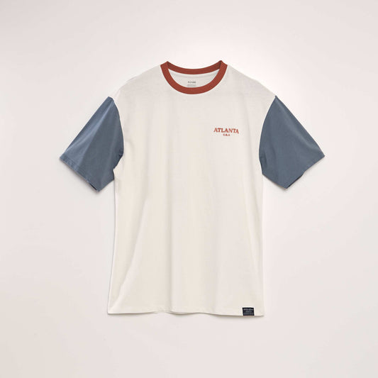 T-shirt color-block col rond Blanc/gris