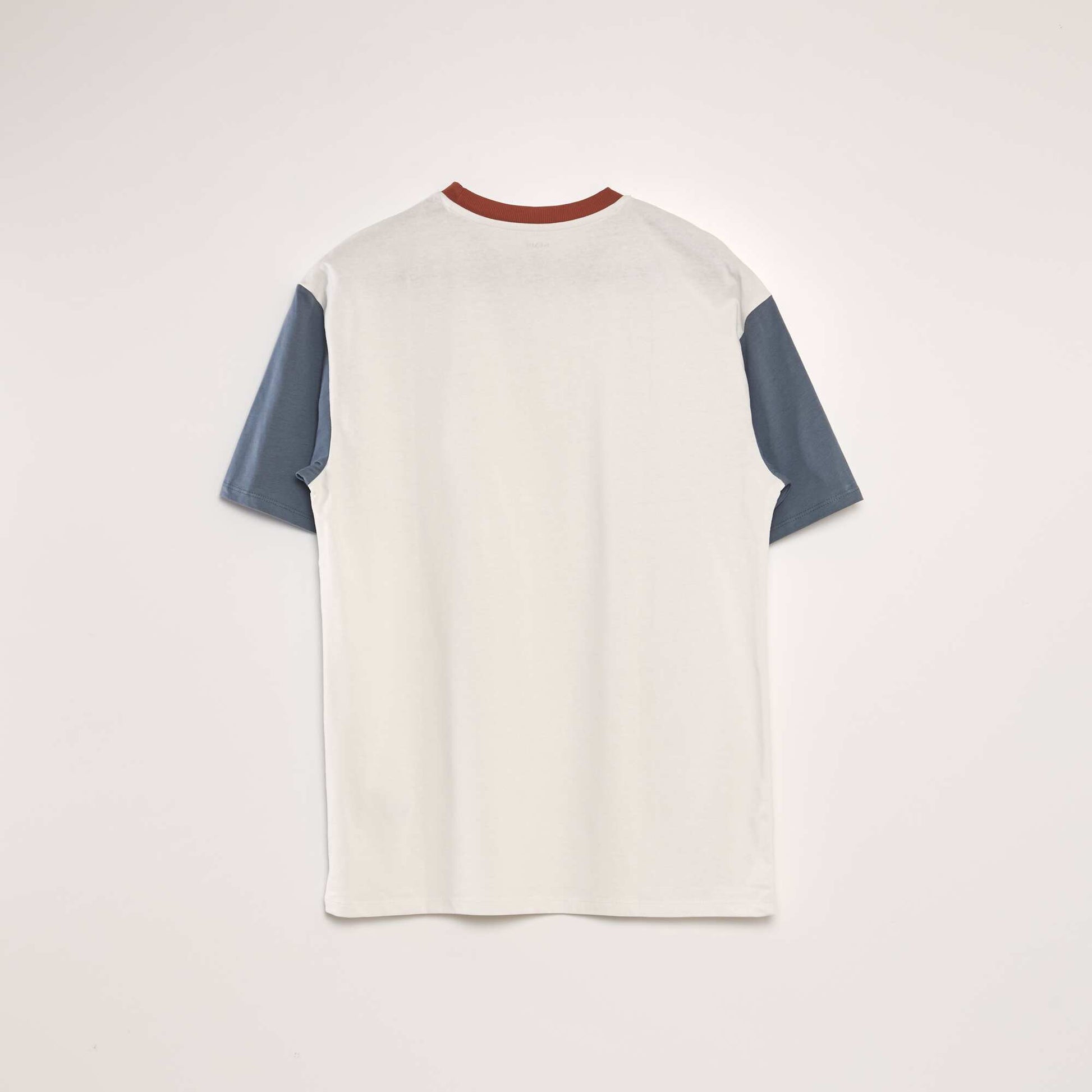T-shirt color-block col rond Blanc/gris