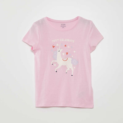 T-shirt en maille jersey imprim Rose