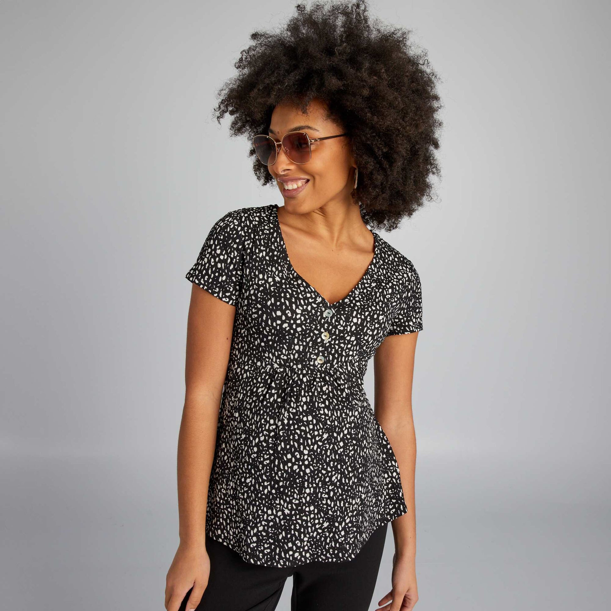 T-shirt gaufr d'allaitement Noir
