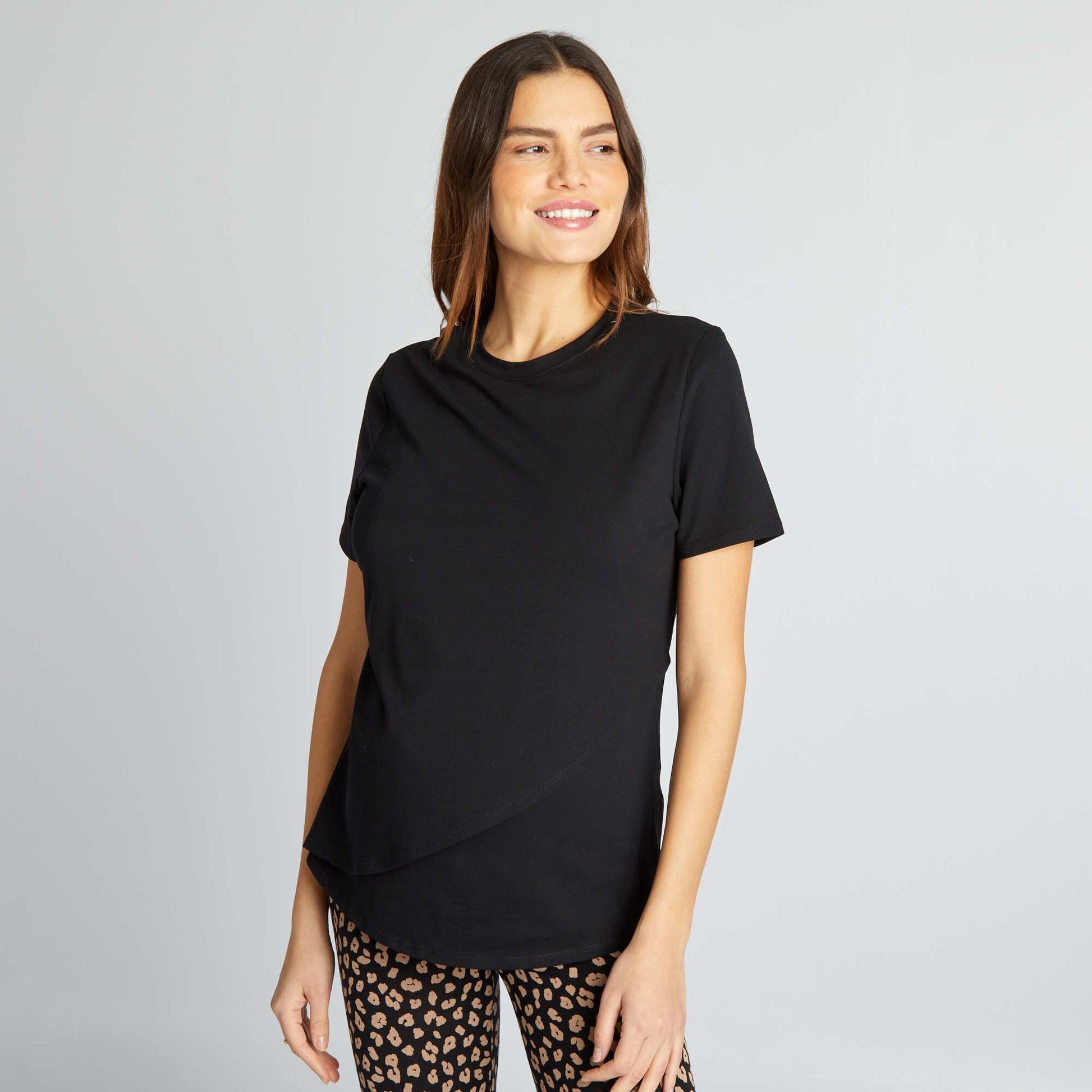 T-shirt d'allaitement ouverture portefeuille noir