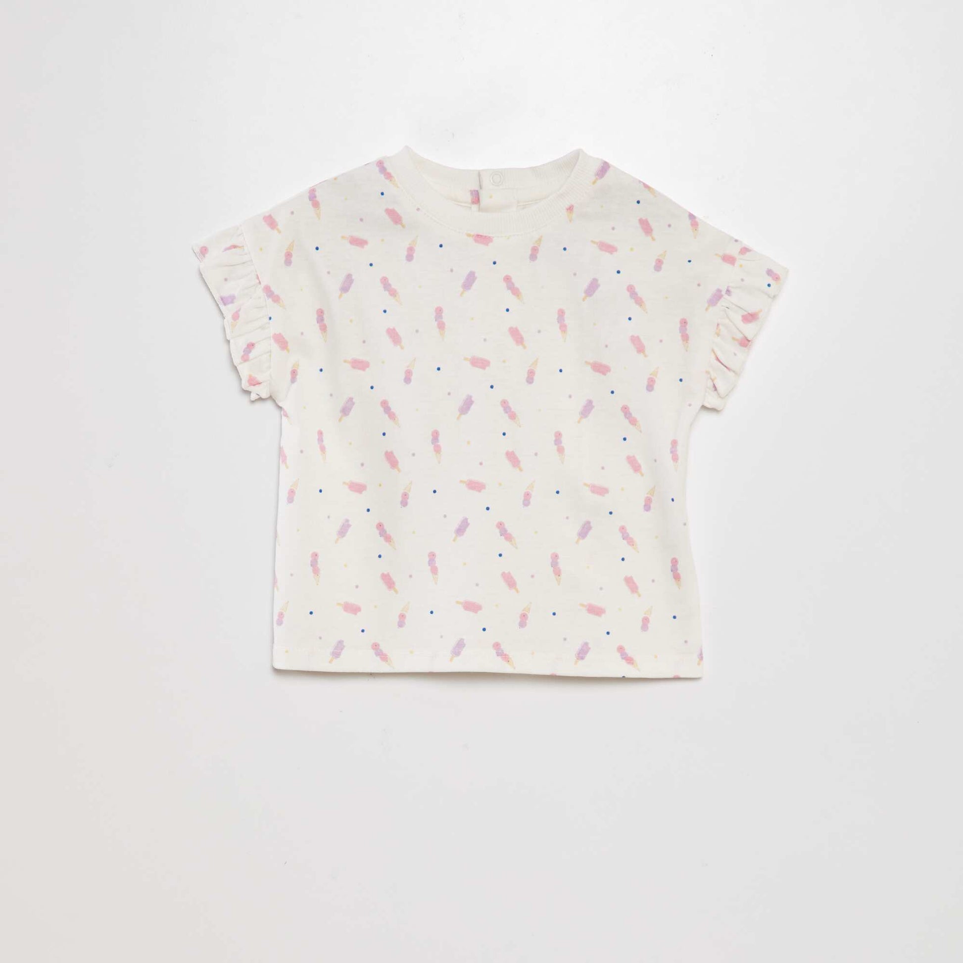 Tee-shirt imprim manches volant es Blanc imprim