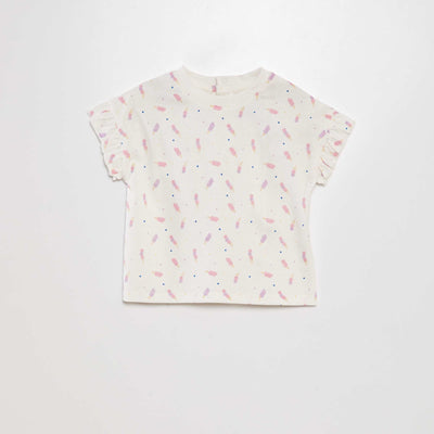 Tee-shirt imprim manches volant es Blanc imprim