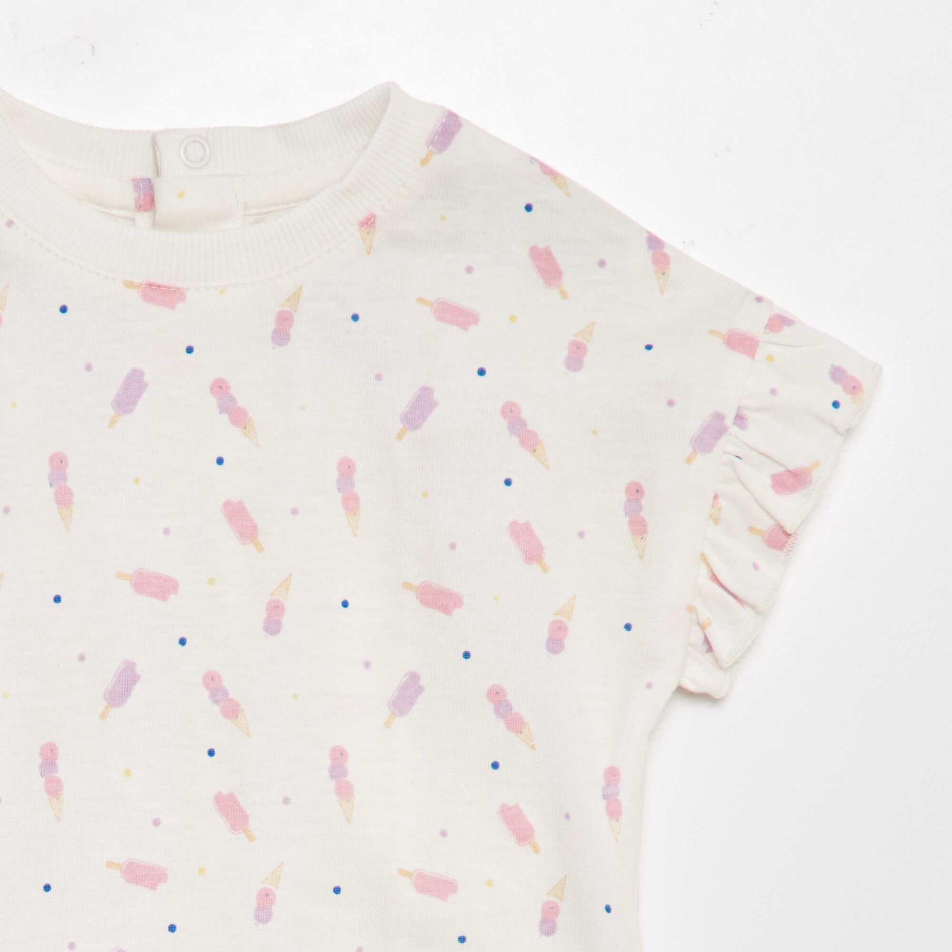 Tee-shirt imprim manches volant es Blanc imprim