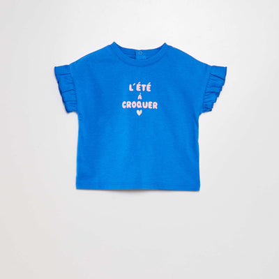 Tee-shirt imprim manches volant es Bleu