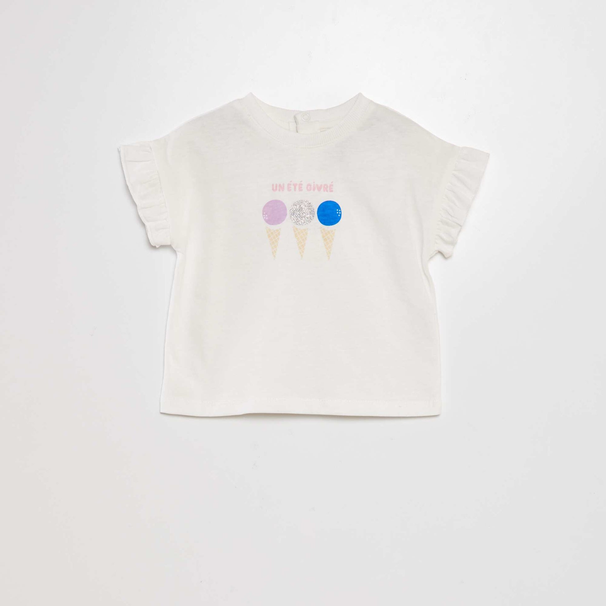 Tee-shirt imprim manches volant es Blanc