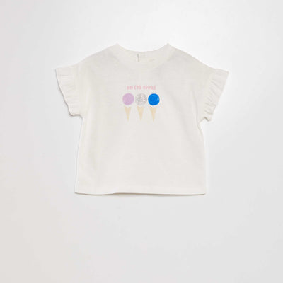 Tee-shirt imprim manches volant es Blanc