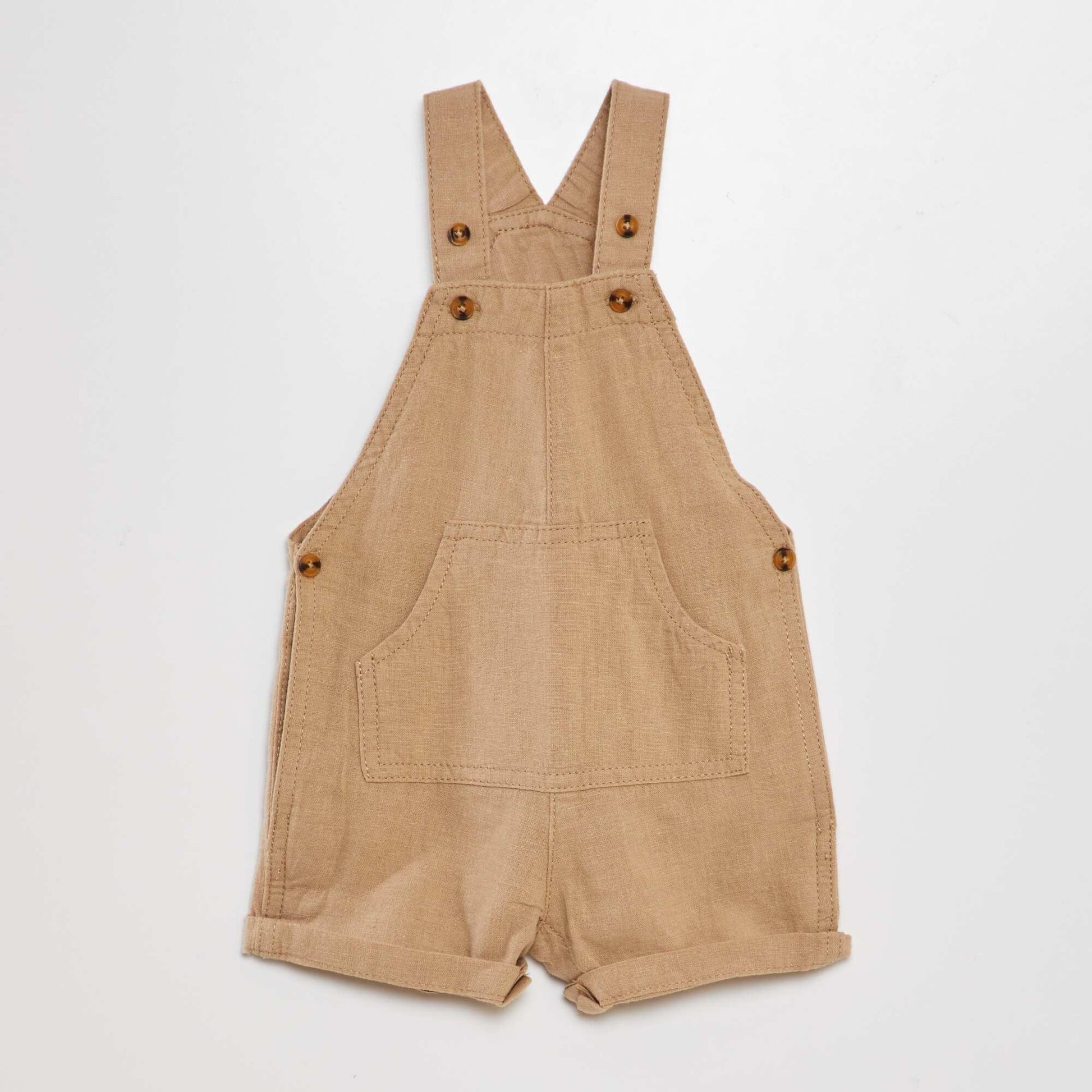 Salopette courte en coton lin Beige