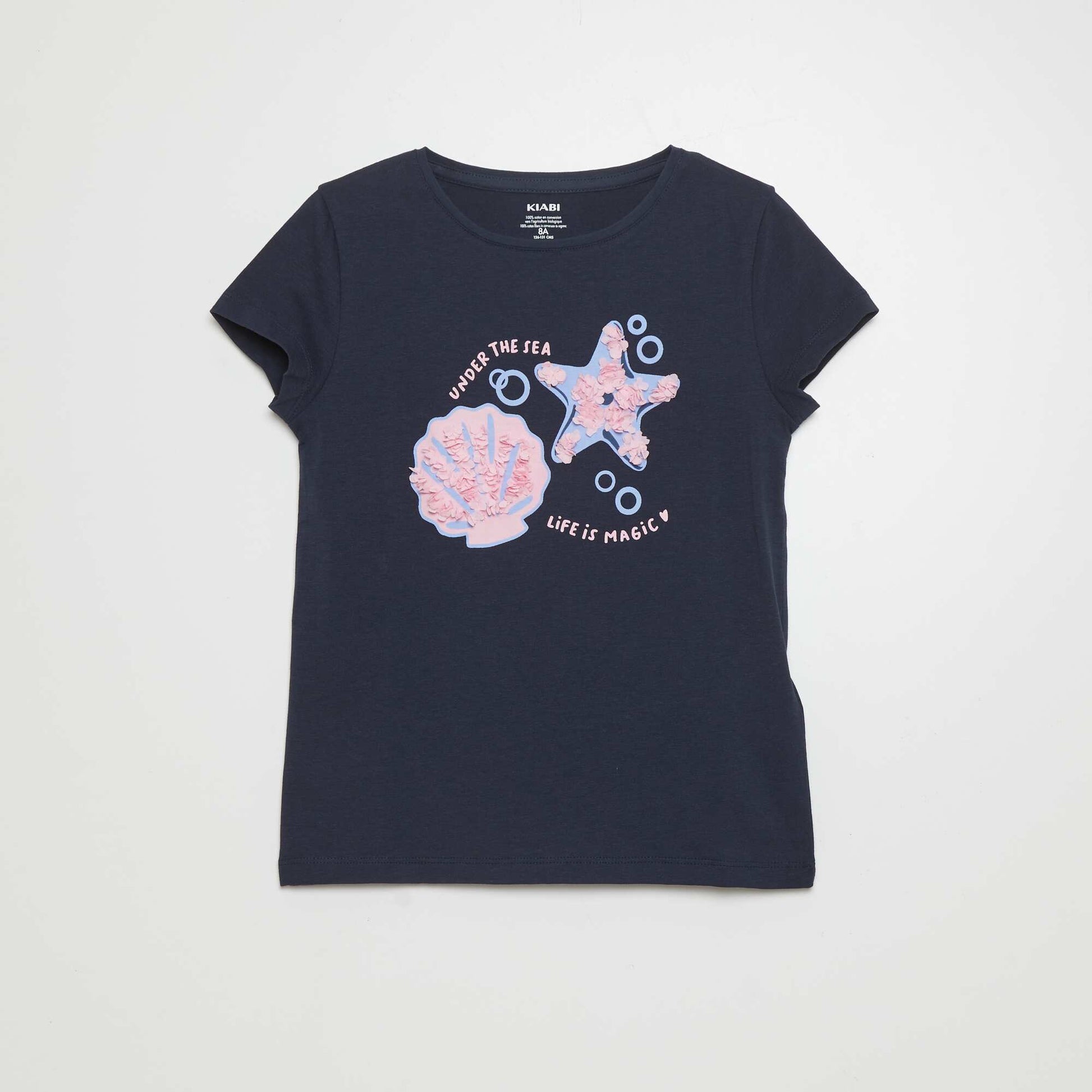 T-shirt en coton col rond Bleu marine