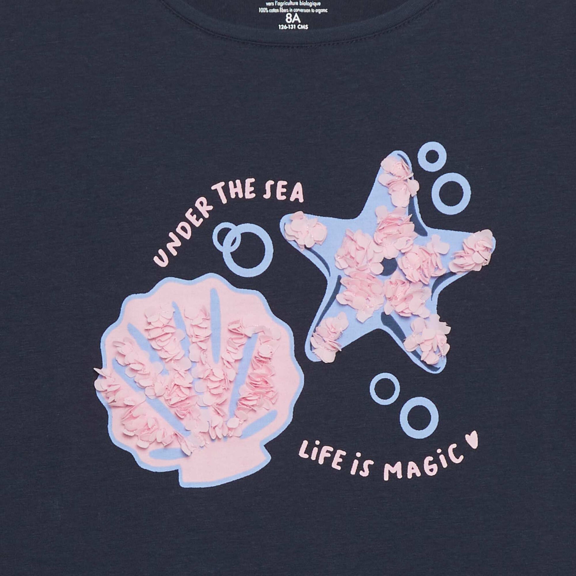 T-shirt en coton col rond Bleu marine