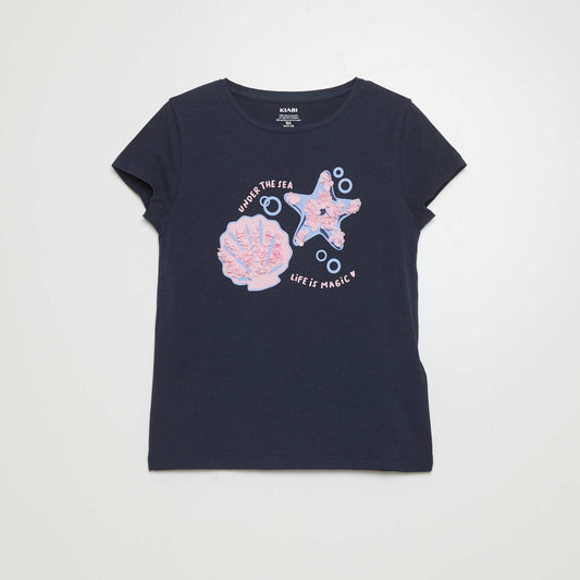 T-shirt en coton col rond BLEU