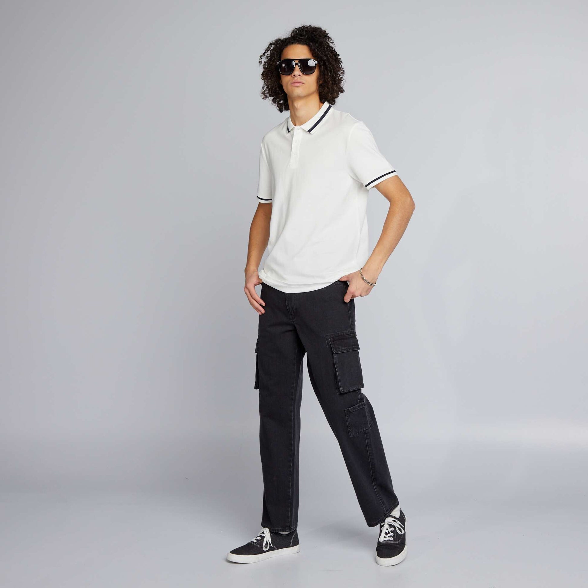 Polo manches courtes contrastes blanc