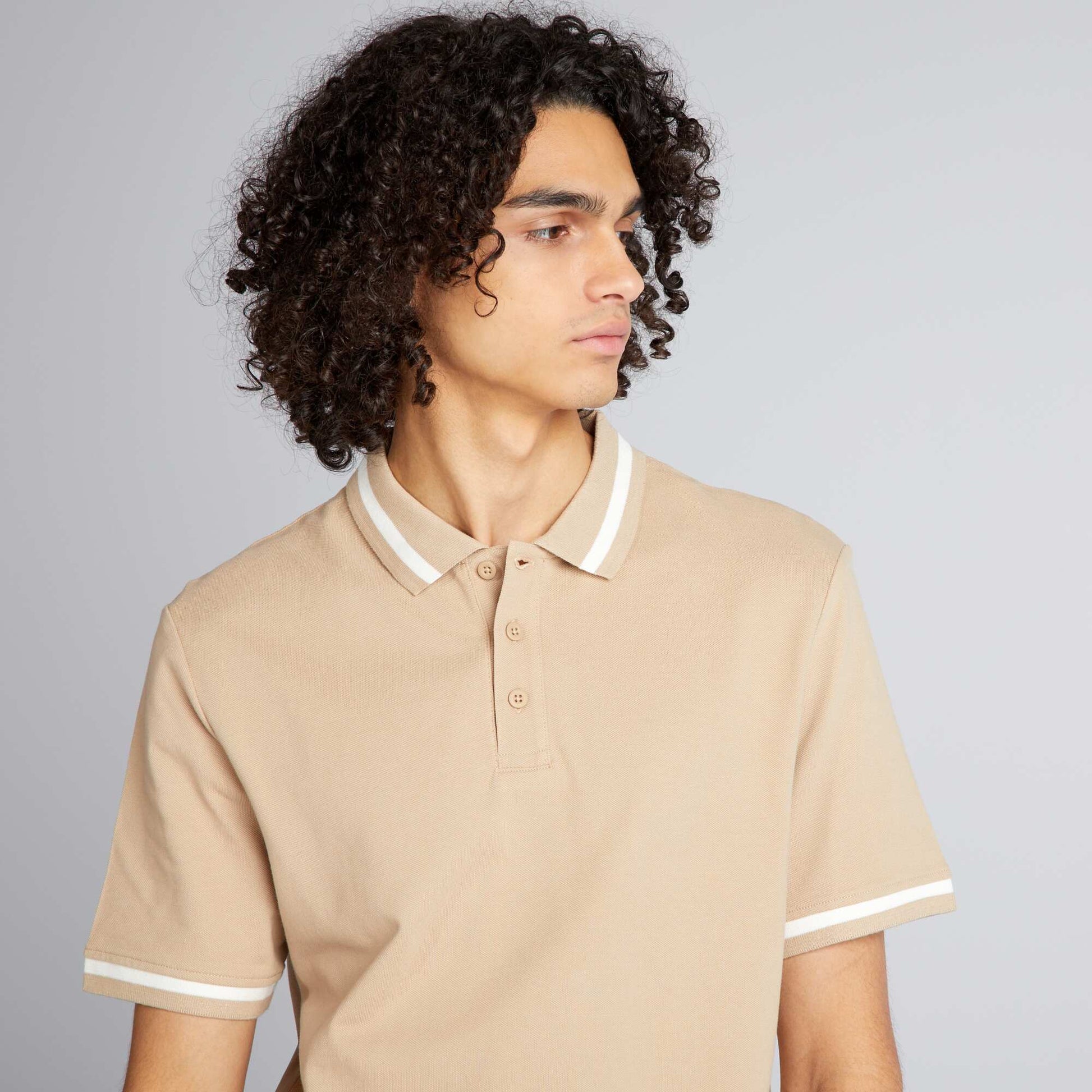 Polo manches courtes contrastes Beige