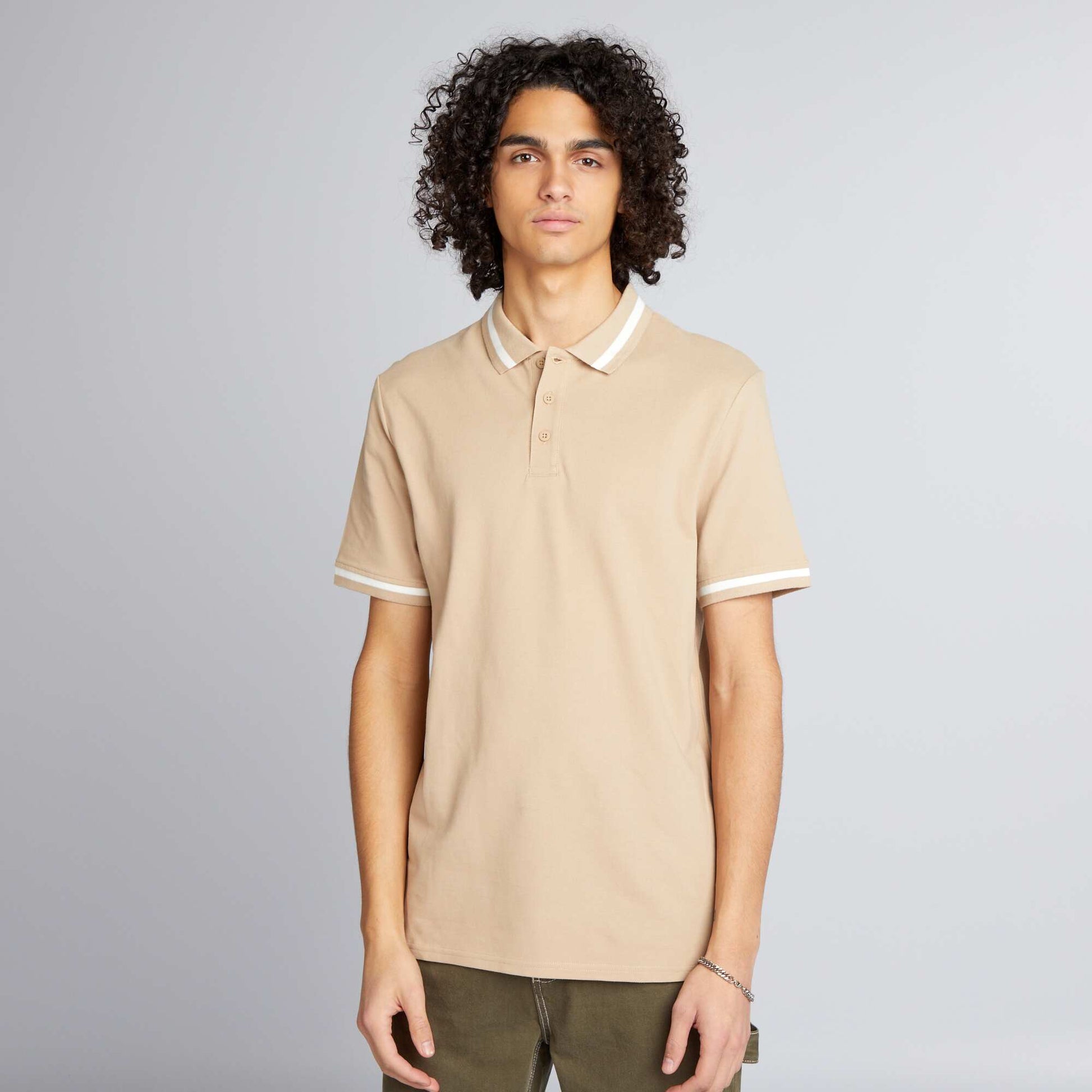 Polo manches courtes contrastes Beige