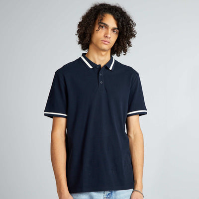 Polo manches courtes contrastes Bleu