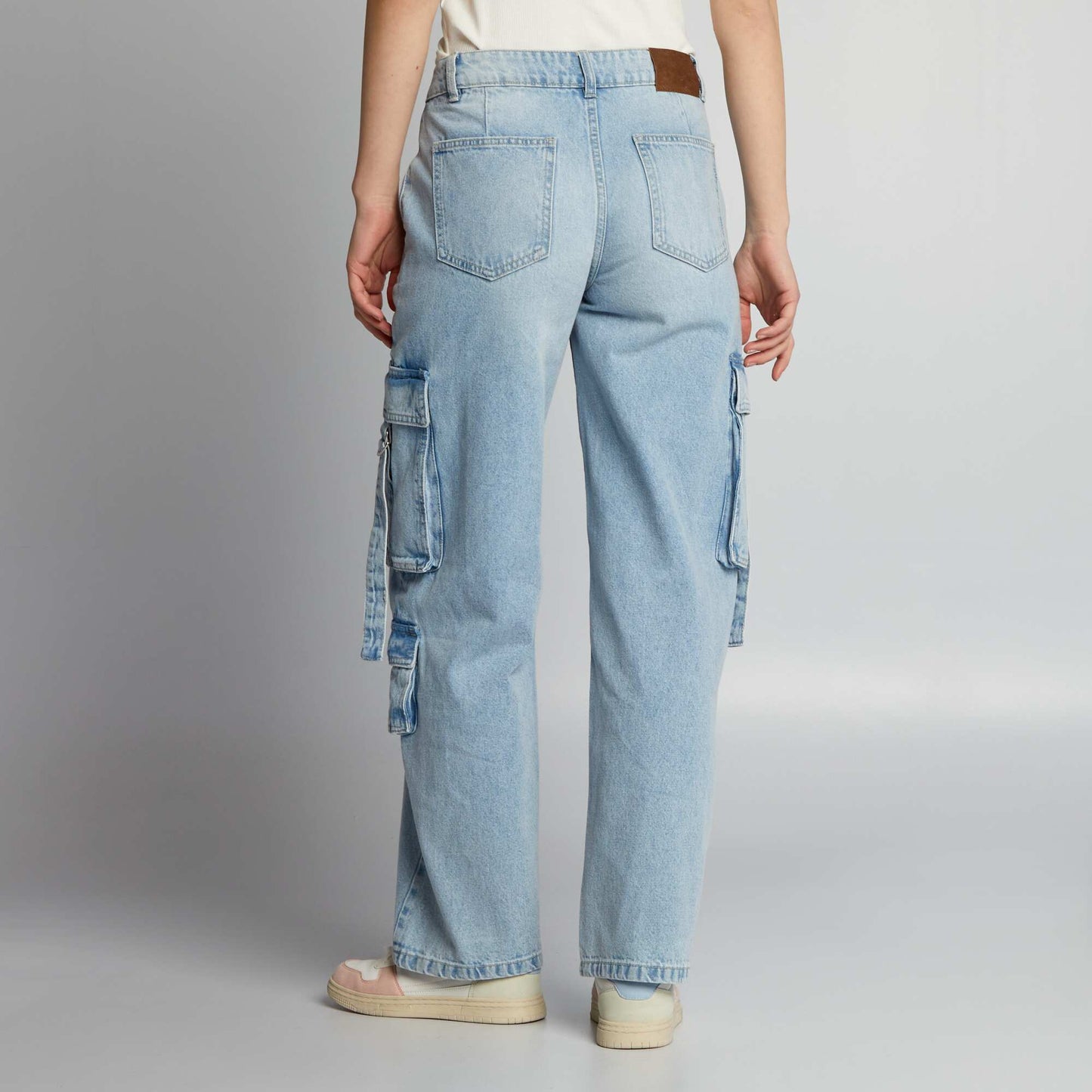 Pantalon en denim multipoches liens Bleu clair