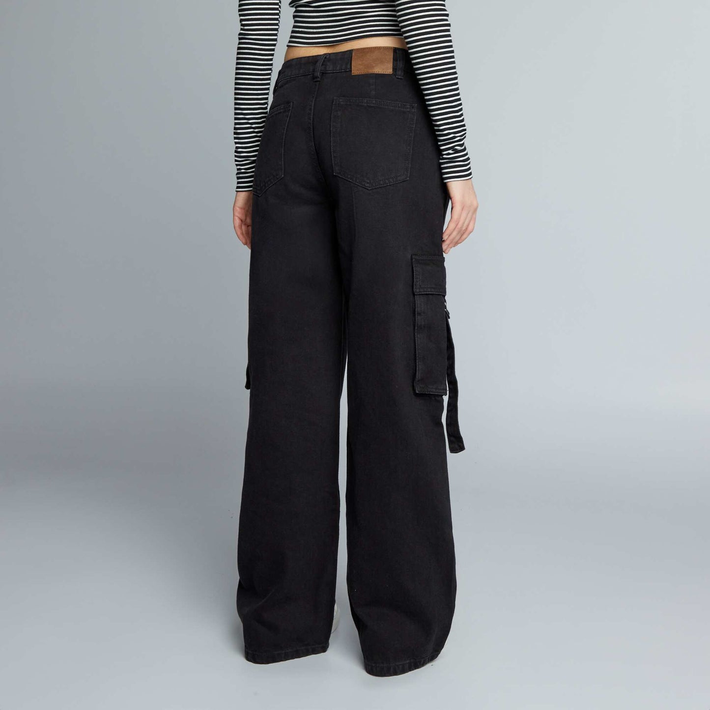 Pantalon en denim multipoches liens Gris anthracite