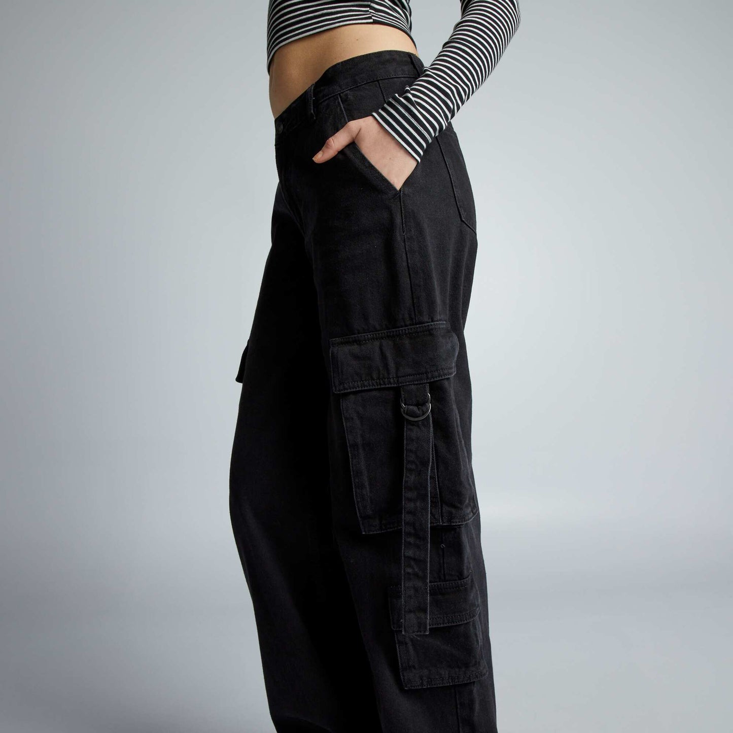 Pantalon en denim multipoches liens Gris anthracite