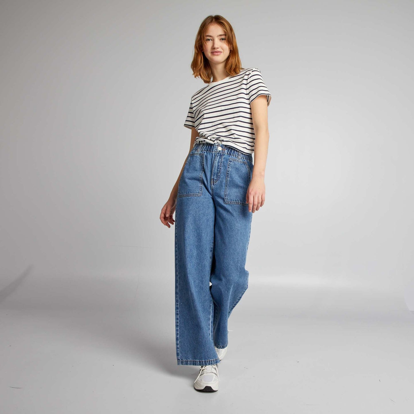 Pantalon denim wide leg taille lastique Double stone