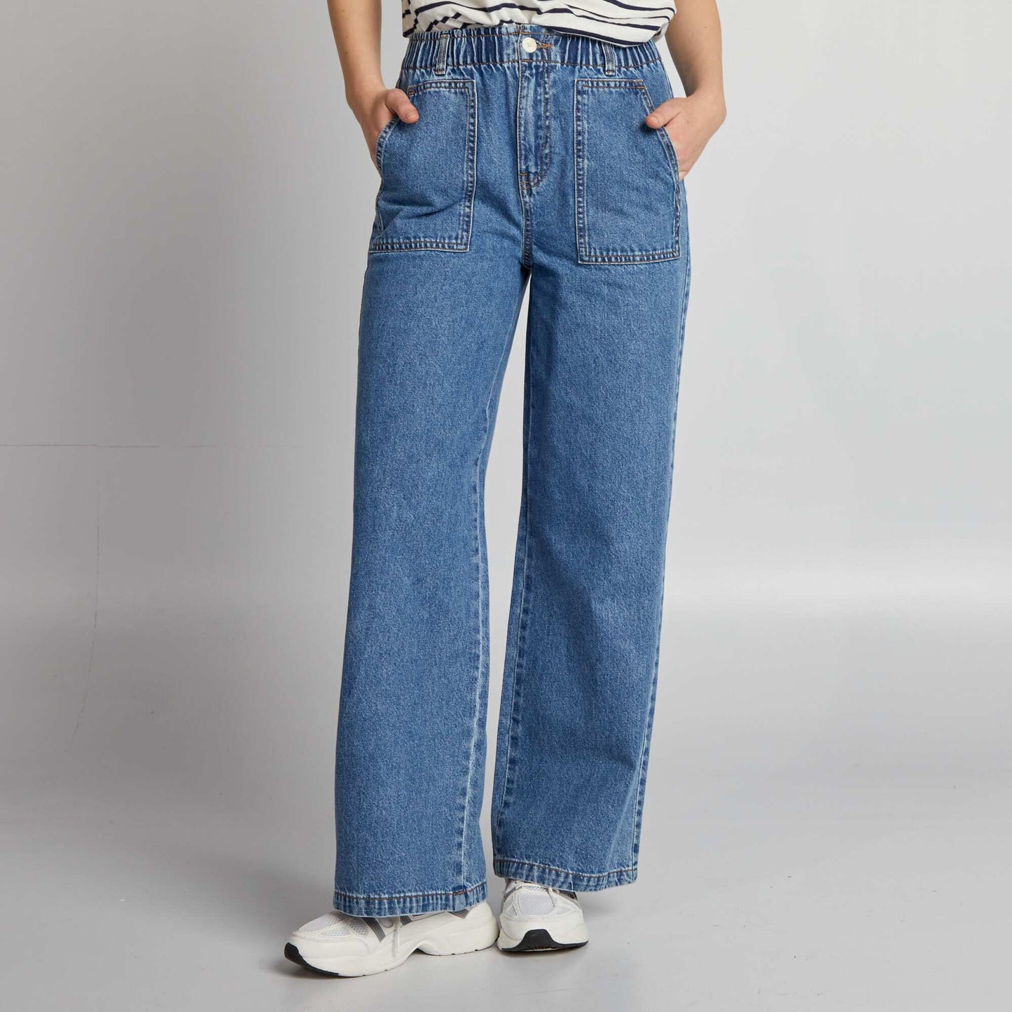 Pantalon denim wide leg taille lastique Double stone