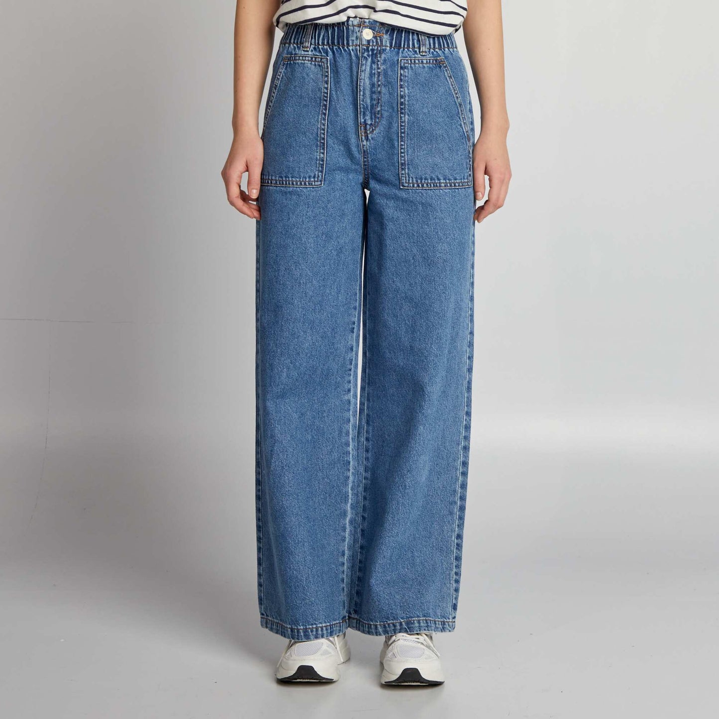 Pantalon denim wide leg taille lastique Double stone