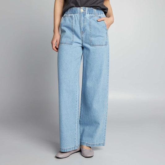 Pantalon denim wide leg taille lastique Triple stone