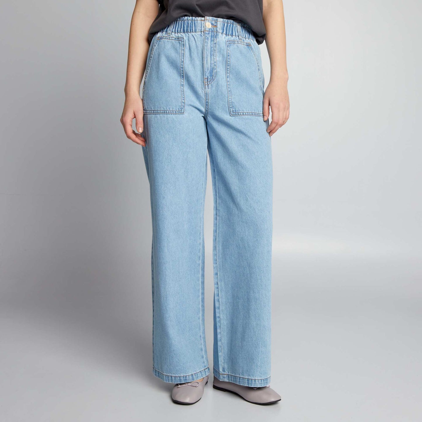 Pantalon denim wide leg taille lastique Triple stone