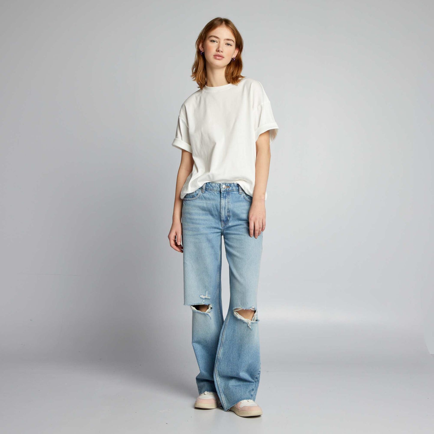 Jean wide leg avec abrasions Bleu