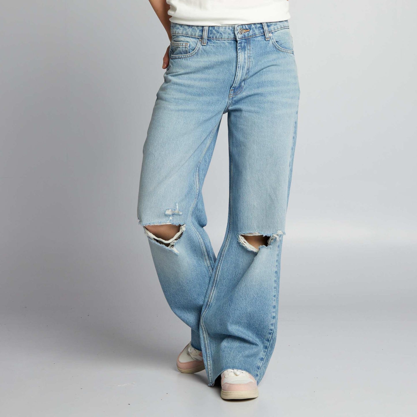 Jean wide leg avec abrasions Bleu